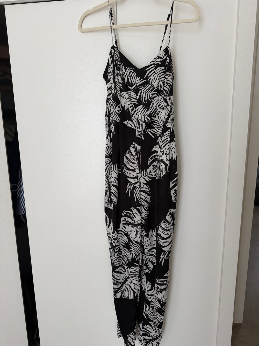 Zara Black and White Tropical Print Jumpsuit
